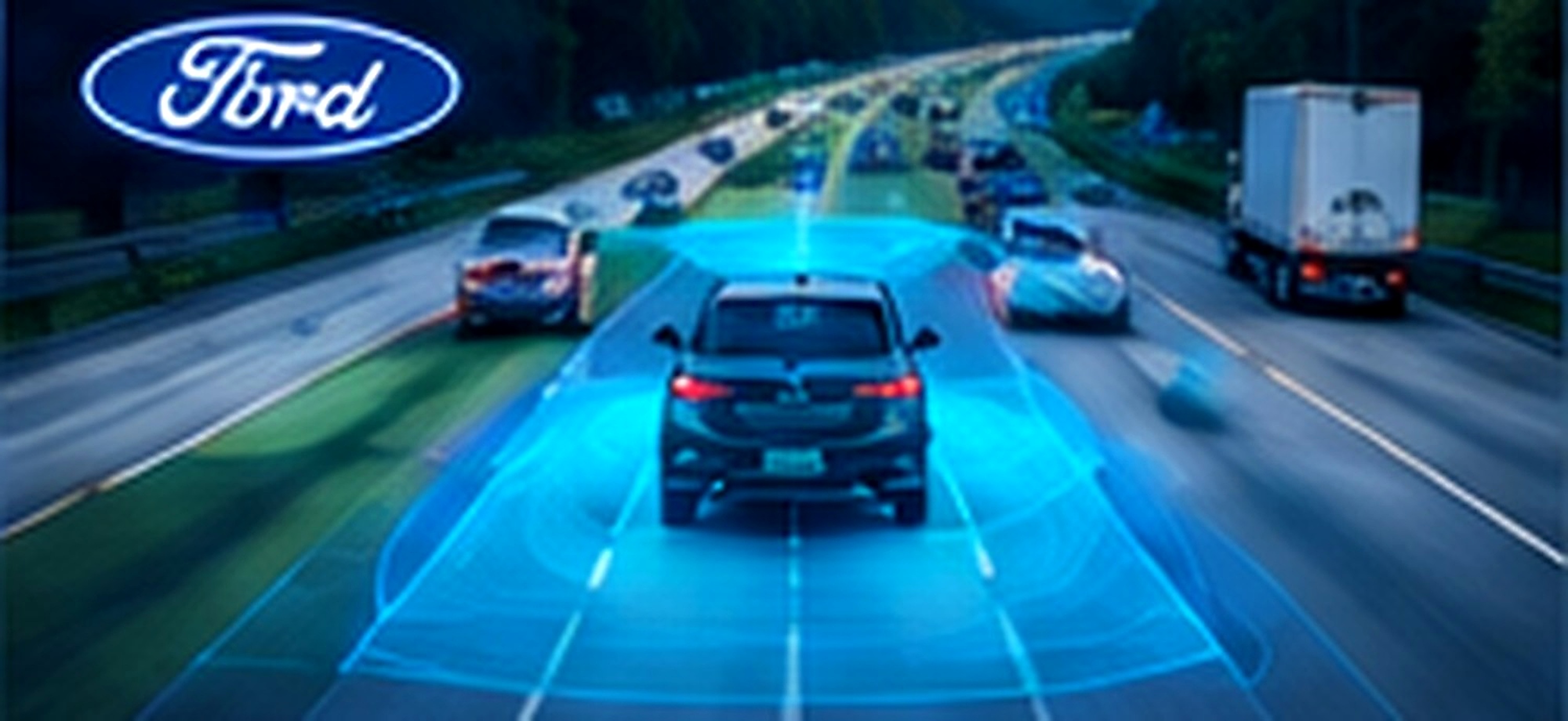 Illustrative highway scene with sensor-aware vehicle perception